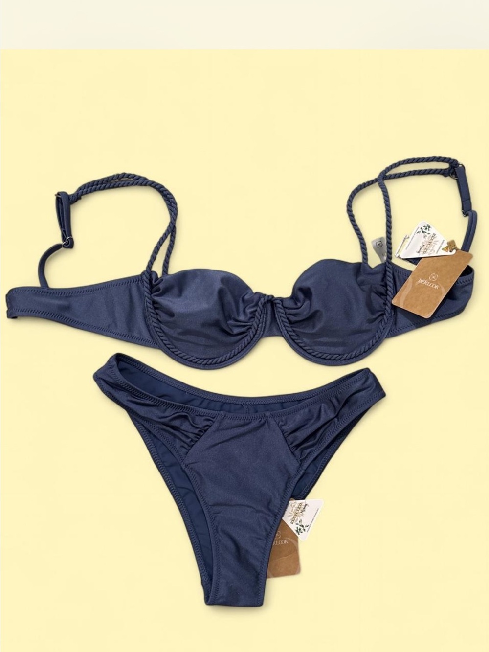 Underwire Navy Bikini Set with Rope-Style Straps
